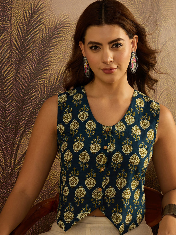 Stylum Women's Blue Ethnic Motif Cotton Flex Vest Co-Ord Set (CSBLUESOCH)