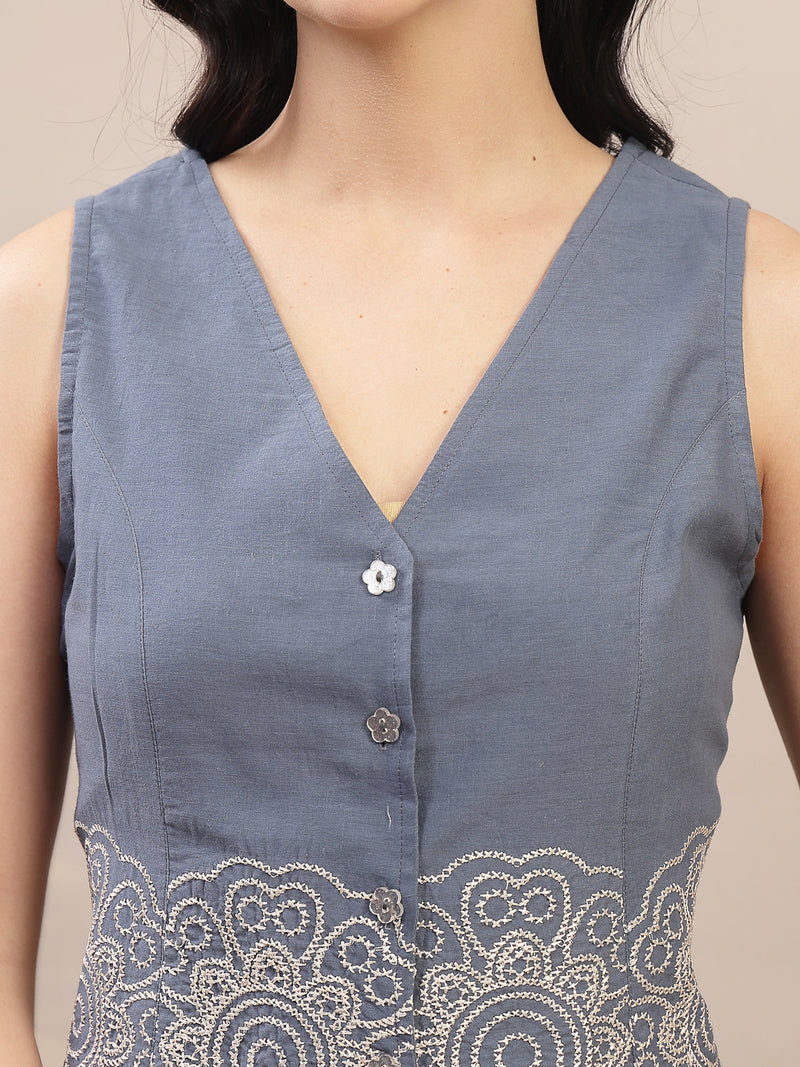 Stylum Women's Blue Solid & Embroidered Cotton Co-Ords Set (CSBLUETAFFY)