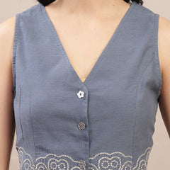 Stylum Women's Blue Solid & Embroidered Cotton Co-Ords Set (CSBLUETAFFY)