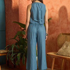 Stylum Women's Blue Solid & Embroidered Cotton Co-Ords Set (CSBLUETAFFY)