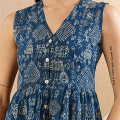 Stylum Women's Blue Warli Tribal Printed Rayon Co-Ord Set (CSBLUEVITAL)