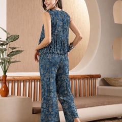 Stylum Women's Blue Warli Tribal Printed Rayon Co-Ord Set (CSBLUEVITAL)