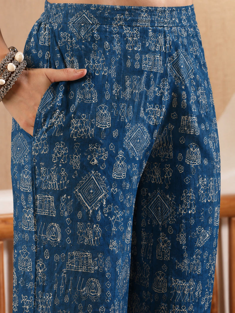Stylum Women's Blue Warli Tribal Printed Rayon Co-Ord Set (CSBLUEVITAL)