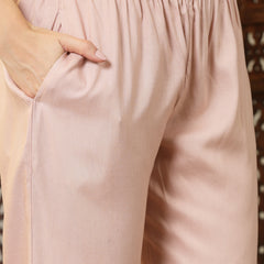 Stylum Women's Beige Embroidered Rayon Shirt Style Co-Ord Set (CSBLUSHDUFFY)