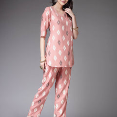 Stylum Women's Ikat Print Rayon Co-Ords Set (CSBLUSHIKAT)
