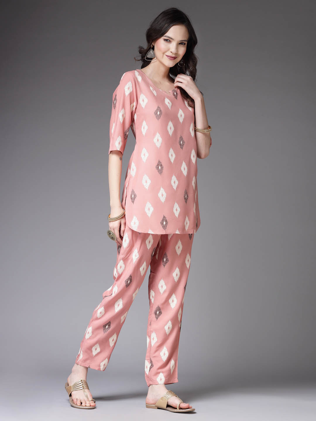 Stylum Women's Ikat Print Rayon Co-Ords Set (CSBLUSHIKAT)