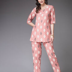 Stylum Women's Ikat Print Rayon Co-Ords Set (CSBLUSHIKAT)