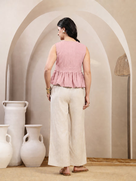 Stylum Women's Blush Solid Crepe Co-Ord Set (CSBLUSHVAIBS)