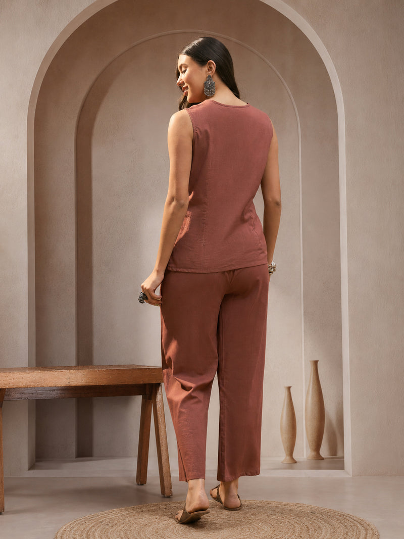 Stylum Women's Brown Solid Cotton Co-Ord Set (CSBROWNGODDY)