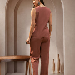 Stylum Women's Brown Solid Cotton Co-Ord Set (CSBROWNGODDY)