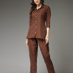 Stylum Women's Printed Poly Crepe Co-Ord Set (CSBROWNPARK)