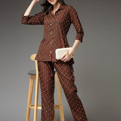 Stylum Women's Printed Poly Crepe Co-Ord Set (CSBROWNPARK)
