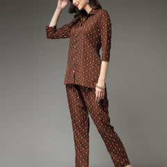 Stylum Women's Printed Poly Crepe Co-Ord Set (CSBROWNPARK)