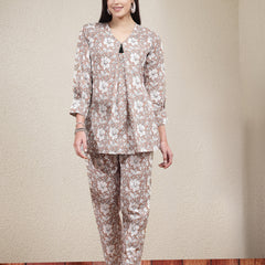 Stylum Women's Floral Printed Cotton Co-Ord Set (CSBROWNSUGAR)