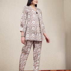 Stylum Women's Floral Printed Cotton Co-Ord Set (CSBROWNSUGAR)