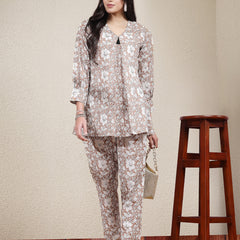 Stylum Women's Floral Printed Cotton Co-Ord Set (CSBROWNSUGAR)
