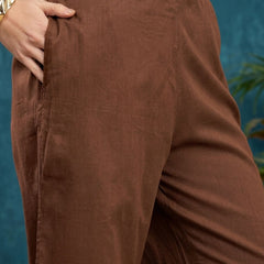 Stylum Women's Brown Solid & Embroidered Cotton Co-Ord Set (CSBROWNTAFFY)