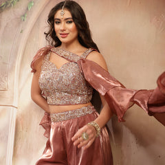 Stylum Women's Brown Solid & Embroidered Organza Co-Ords Set (CSBROWNVANYA)