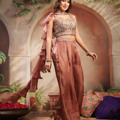 Stylum Women's Brown Solid & Embroidered Organza Co-Ords Set (CSBROWNVANYA)