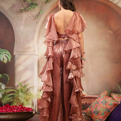 Stylum Women's Brown Solid & Embroidered Organza Co-Ords Set (CSBROWNVANYA)