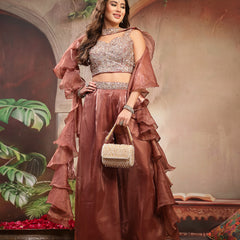 Stylum Women's Brown Solid & Embroidered Organza Co-Ords Set (CSBROWNVANYA)