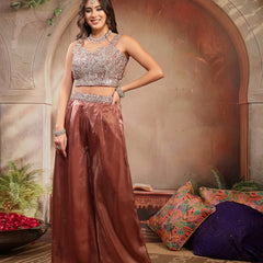 Stylum Women's Brown Solid & Embroidered Organza Co-Ords Set (CSBROWNVANYA)