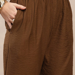 Stylum Women's Brown Solid & Embroidered Acrylic Straight Co-Ord Set (CSBROWNZARZA)