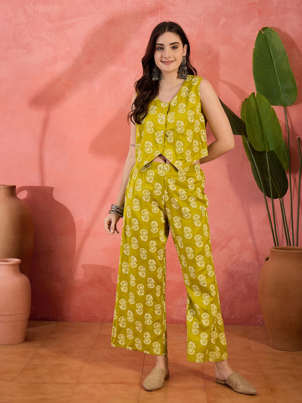 Stylum Women's Yellow Floral Printed Rayon Co-Ord Set (CSCORNBELIF)