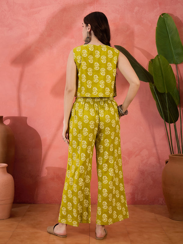 Stylum Women's Yellow Floral Printed Rayon Co-Ord Set (CSCORNBELIF)