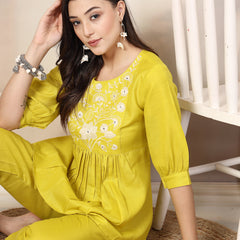 Stylum Women's Corn Soild & Embroidered Cotton Co-ord Set (CSCORNCHOPTA)