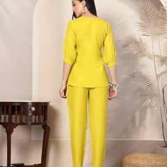 Stylum Women's Corn Soild & Embroidered Cotton Co-ord Set (CSCORNCHOPTA)