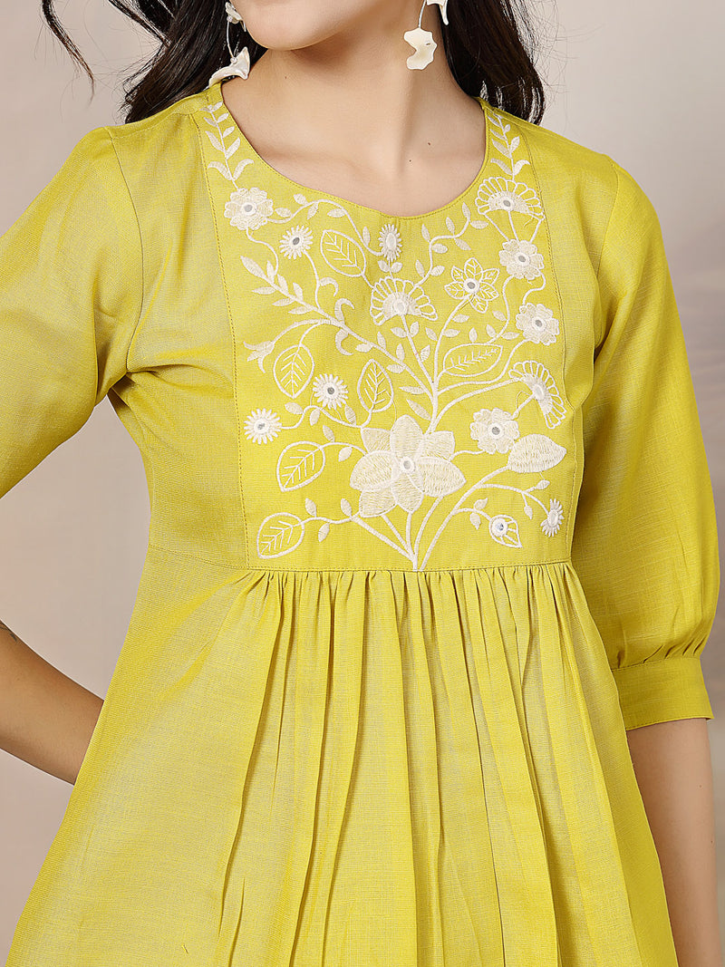 Stylum Women's Corn Soild & Embroidered Cotton Co-ord Set (CSCORNCHOPTA)