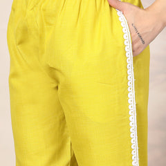Stylum Women's Corn Soild & Embroidered Cotton Co-ord Set (CSCORNCHOPTA)