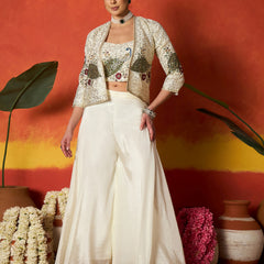 Stylum Women's Cream Solid & Embroidered Silk Blend Co-Ord Set (CSCREAMDAFFY)