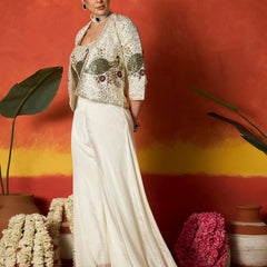 Stylum Women's Cream Solid & Embroidered Silk Blend Co-Ord Set (CSCREAMDAFFY)