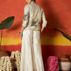Stylum Women's Cream Solid & Embroidered Silk Blend Co-Ord Set (CSCREAMDAFFY)