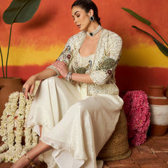 Stylum Women's Cream Solid & Embroidered Silk Blend Co-Ord Set (CSCREAMDAFFY)