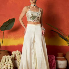 Stylum Women's Cream Solid & Embroidered Silk Blend Co-Ord Set (CSCREAMDAFFY)