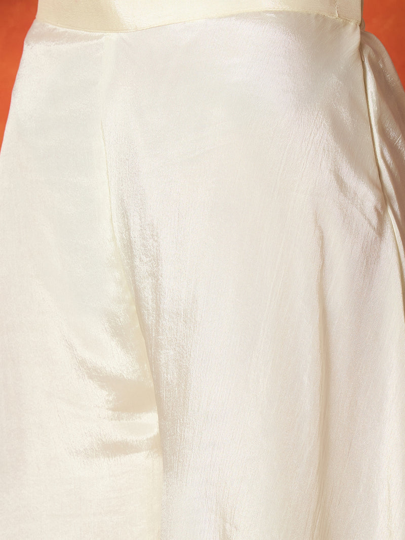 Stylum Women's Cream Solid & Embroidered Silk Blend Co-Ord Set (CSCREAMDAFFY)
