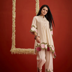 Stylum Women's Cream Solid & Embroidered Pure Cotton Co-Ord Set (CSCREAMHIKKIM)