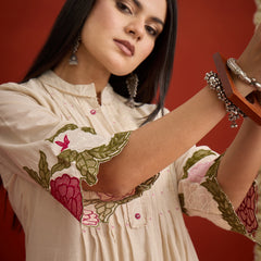 Stylum Women's Cream Solid & Embroidered Pure Cotton Co-Ord Set (CSCREAMHIKKIM)