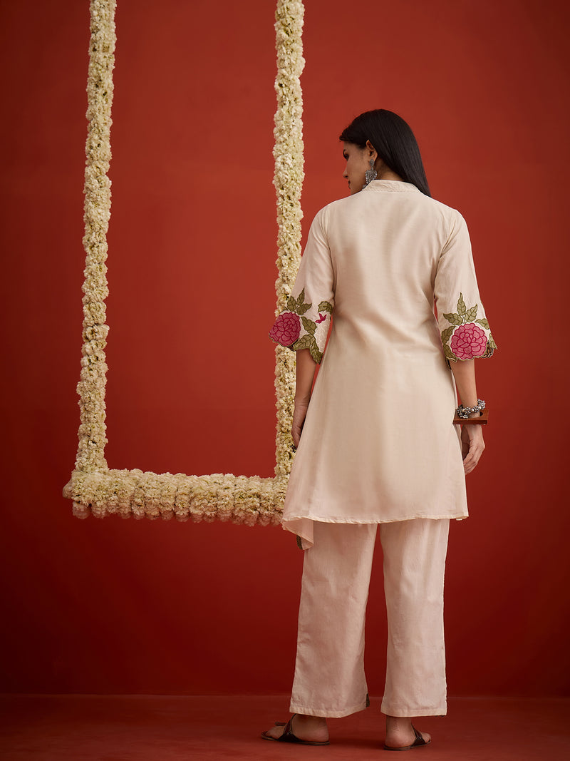 Stylum Women's Cream Solid & Embroidered Pure Cotton Co-Ord Set (CSCREAMHIKKIM)