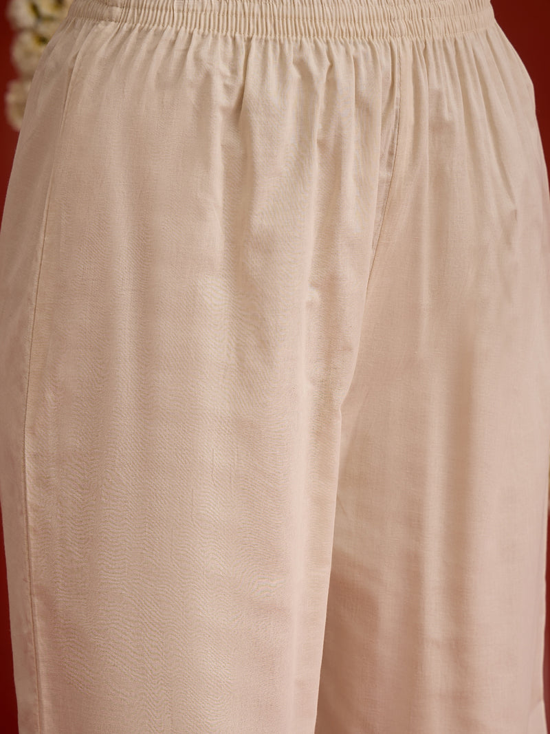 Stylum Women's Cream Solid & Embroidered Pure Cotton Co-Ord Set (CSCREAMHIKKIM)