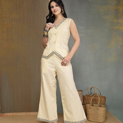 Stylum Women's Cream Solid Cotton Co-Ord Set (CSCREAMJOJU)