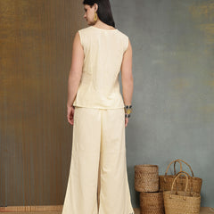 Stylum Women's Cream Solid Cotton Co-Ord Set (CSCREAMJOJU)