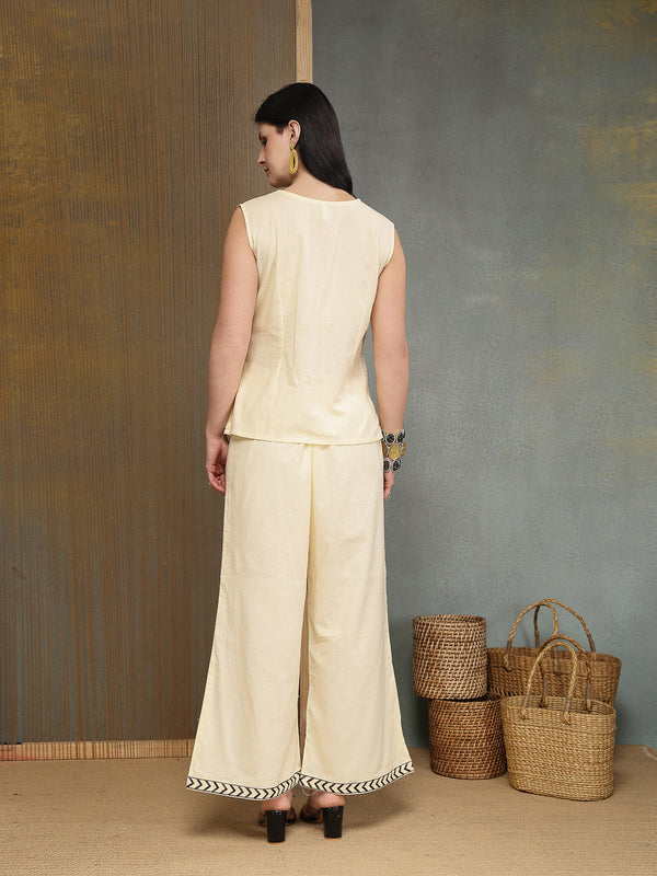Stylum Women's Cream Solid Cotton Co-Ord Set (CSCREAMJOJU)