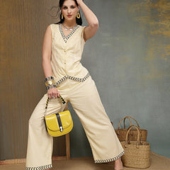 Stylum Women's Cream Solid Cotton Co-Ord Set (CSCREAMJOJU)
