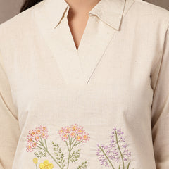 Stylum Women's Cream Solid & Embroidered Cotton Co-Ord Set (CSCREAMLUZON)