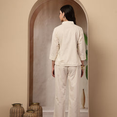 Stylum Women's Cream Solid & Embroidered Cotton Co-Ord Set (CSCREAMLUZON)