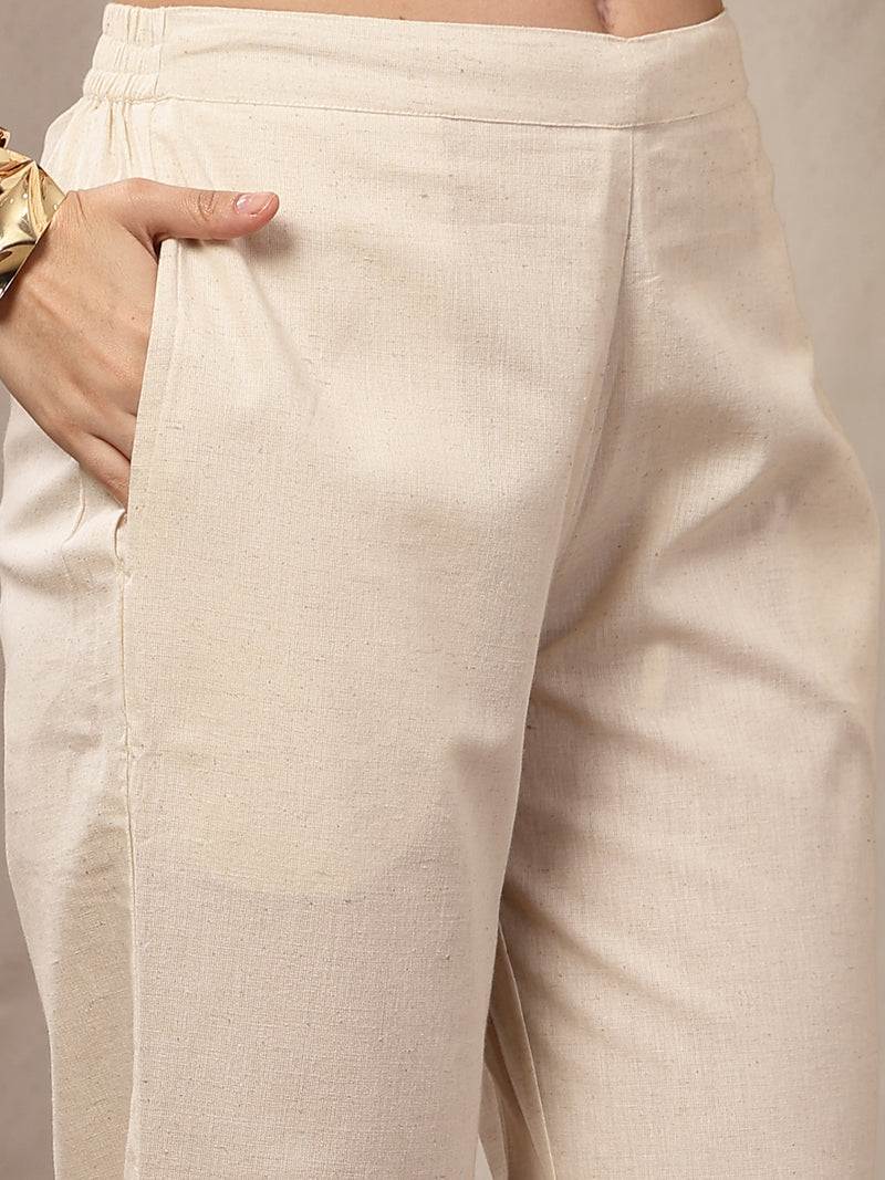 Stylum Women's Cream Solid & Embroidered Cotton Co-Ord Set (CSCREAMLUZON)